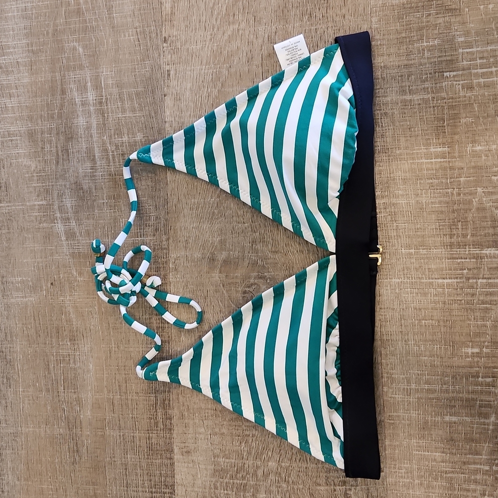 LOFT green and white striped bikini top NWOT